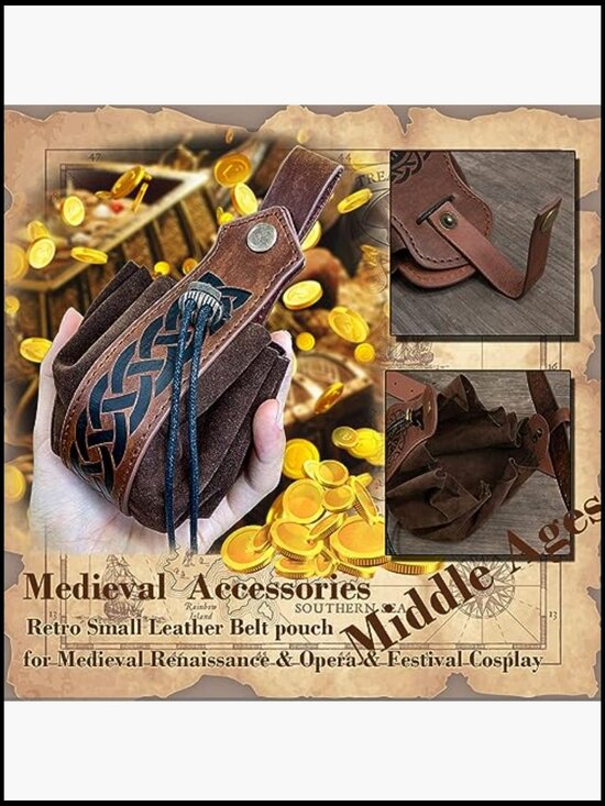 Halloween Renaissance Belt Pouch Costume Set Medieval Viking Pirate Leather main image 7